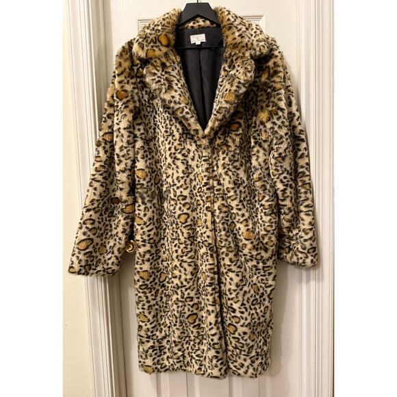 Lost+Wander Long Leopard Faux Fur Coat Women L Large - Picture 1 of 7